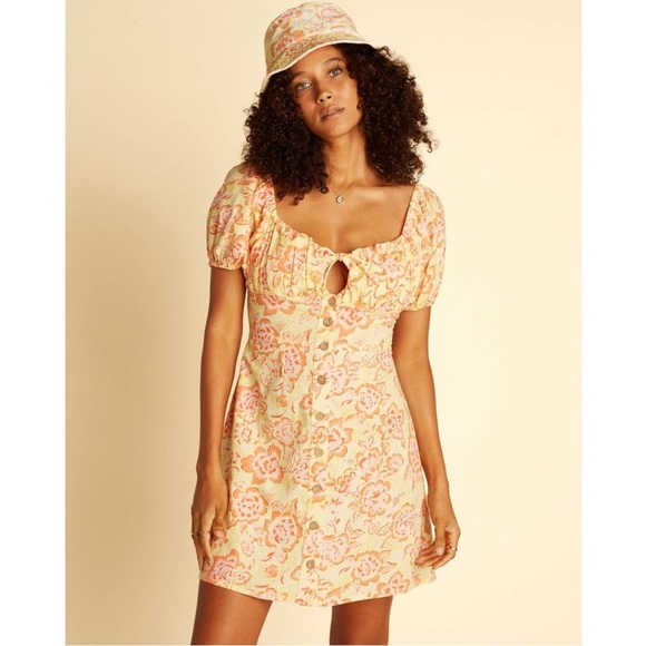Wrangler Dresses & Skirts - NWT Billabong x Wrangler Women's Mini Dress Yellow Orange Far & Away Floral med